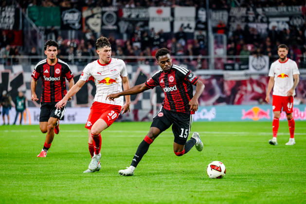 Andrija Maksimovic (RB Leipzig), 30, tackle, duel, battle; Noel Aseko (Eintracht Frankfurt), 15, on the ball; GER, RB Leipzig vs. Eintracht Frankfurt, soccer, 1st Bundesliga Men, Matchday 5, 2026–2027 season, October 10, 2026 DFL regulations prohibit any use of photographs as image sequences and or quasi-video GER, RB Leipzig vs. Eintracht Frankfurt, soccer, 1st Bundesliga Men, Matchday 5, 2026–2027 season, October 10, 2026 Leipzig Copyright: xEibner-Pressefoto LauraxRoemerx EP_LRR