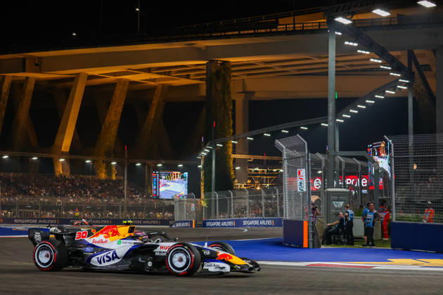 Formula 1 Singapore Grand Prix SINGAPORE - OCTOBER 10: Racing Bulls s driver Liam Lawson during the Qualifying Session at the Formula One Grand Prix of Singapore, at the Marina Bay Street Circuit in Singapore, on October 10, 2026. Daniel Ceng Anadolu Singapore Singapore. Editorial use only. Please get in touch for any other usage.  Copyright: x2026xAnadoluxDanielxCengx