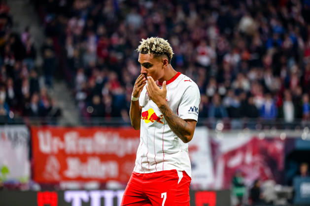 Antonio Nusa, RB Leipzig, 07, celebration, goal celebration, celebrating the 5-0 goal, blowing kisses, GER, RB Leipzig vs. Eintracht Frankfurt, soccer, Bundesliga 1 Men, Matchday 5, 2026–2027 season, October 10, 2026 DFL regulations prohibit any use of photographs as image sequences and or quasi-video GER, RB Leipzig vs. Eintracht Frankfurt, Soccer, 1st Bundesliga Men, Matchday 5, 2026–2027 season, October 10, 2026 Leipzig Copyright: xEibner-Pressefoto LauraxRoemerx EP_LRR