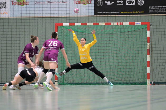 Sara Suba, TusSies Metzingen, No. 77 in goal; TusSies Metzingen vs. SCM Ramnicu Valcea, Handball, EHF, Europa League Qualification Second Leg, 2026–2027 Season, October 10, 2026, TusSies Metzingen vs. SCM Ramnicu Valcea, Handball, EHF, Europa League Qualification Second Leg, 2026–2027 Season, October 10, 2026, Metzingen Copyright: xEibner-Pressefotox EP_TBR