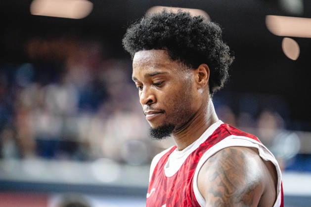 Rostock, Germany, October 10, 2026; easyCredit BBL 2026–2027, Matchday 5: Rostock Seawolves vs. Fitness First Würzburg Baskets. Pictured: Eddie Colbert III of the Fitness First Würzburg Baskets, looking dissatisfied on the court. Copyright: xFotostandx xVoelkerx