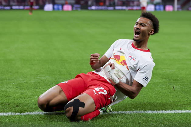 Tidiam Gomis of RB Leipzig celebrates his goal to make it 6-0 during the Bundesliga match between RB Leipzig and Eintracht Frankfurt, Red Bull Arena on October 10, 2026, in Leipzig, Germany. Photo by Marco Steinbrenner, DeFodi Images. Tidiam Gomis of RB Leipzig celebrates after scoring his team’s sixth goal during the Bundesliga match between RB Leipzig and Eintracht Frankfurt at Red Bull Arena on October 10, 2026 in Leipzig, Germany. Photo by Marco Steinbrenner, DeFodi Images. DFB and DFL regulations prohibit any use of photographs as image sequences and or quasi-video. Photo by Marco Steinbrenner, DeFodi Images.