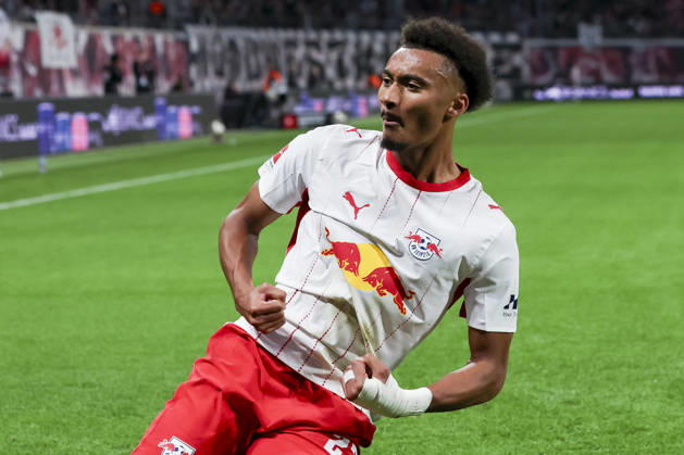 Tidiam Gomis of RB Leipzig celebrates his goal to make it 6-0 during the Bundesliga match between RB Leipzig and Eintracht Frankfurt, Red Bull Arena on October 10, 2026, in Leipzig, Germany. Photo by Marco Steinbrenner, DeFodi Images. Tidiam Gomis of RB Leipzig celebrates after scoring his team’s sixth goal during the Bundesliga match between RB Leipzig and Eintracht Frankfurt at Red Bull Arena on October 10, 2026 in Leipzig, Germany. Photo by Marco Steinbrenner, DeFodi Images. DFB and DFL regulations prohibit any use of photographs as image sequences and or quasi-video. Photo by Marco Steinbrenner, DeFodi Images.