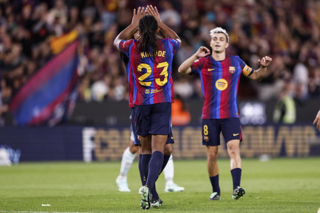 October 10, 2026, Barcelona, Barcelona, Spain: Jules Kounde of FC Barcelona, Barca celebrates a goal during the Spanish league, LaLiga EA Sports, football match played between FC Barcelona and Getafe CF at Spotify Camp Nou stadium on October 10, 2026 in Barcelona, Spain. FC Barcelona V Getafe CF - LaLiga EA Sports  - ZUMAa181 20261010_zaa_a181_108 Copyright: xJavierxBorregox
