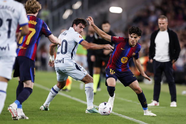 October 10, 2026, Barcelona, Barcelona, Spain: Xavi Espart of FC Barcelona, Barca and Ivan Azon of Getafe CF in action during the Spanish league, LaLiga EA Sports, football match played between FC Barcelona and Getafe CF at Spotify Camp Nou stadium on October 10, 2026 in Barcelona, Spain. FC Barcelona V Getafe CF - LaLiga EA Sports - ZUMAa181 20261010_zaa_a181_110 Copyright: xJavierxBorregox