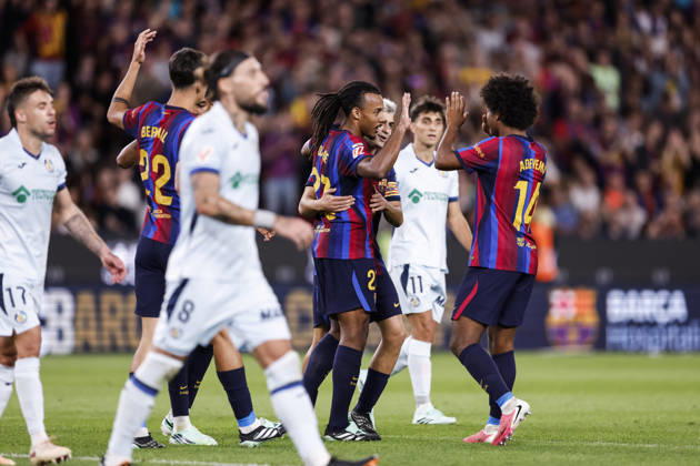 October 10, 2026, Barcelona, Barcelona, Spain: Jules Kounde of FC Barcelona, Barca celebrates a goal with teammates during the Spanish league, LaLiga EA Sports, football match played between FC Barcelona and Getafe CF at Spotify Camp Nou stadium on October 10, 2026 in Barcelona, Spain. FC Barcelona V Getafe CF - LaLiga EA Sports  - ZUMAa181 20261010_zaa_a181_113 Copyright: xJavierxBorregox