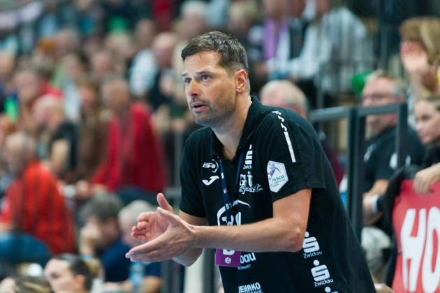 Coach Norman Rentsch, Zwickau; SV Union Halle Neustadt vs. BSV Sachsen Zwickau, Women s Handball Bundesliga, 1st Bundesliga, Matchday 5, 2026–27 Season, October 10, 2026, Halle SWH Arena, Saxony-Anhalt, Germany