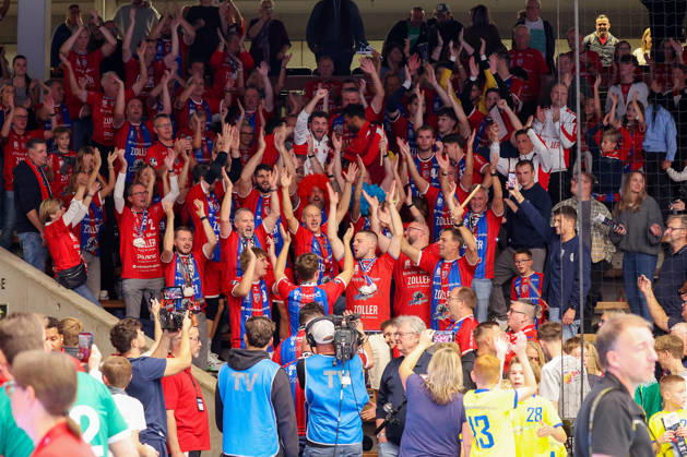 October 10, 2026, Germany, Göppingen, Opel HBL Bundesliga Handball, FRISCH AUF Göppingen vs. SG BBM Bietigheim, Bietigheim celebrating, fans, spectators