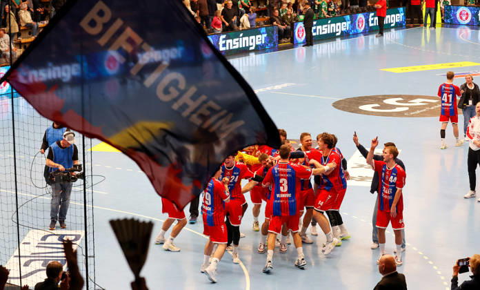 October 10, 2026, Germany, Göppingen, Opel HBL Bundesliga Handball, FRISCH AUF Göppingen vs. SG BBM Bietigheim, Bietigheim celebrating, fans, spectators
