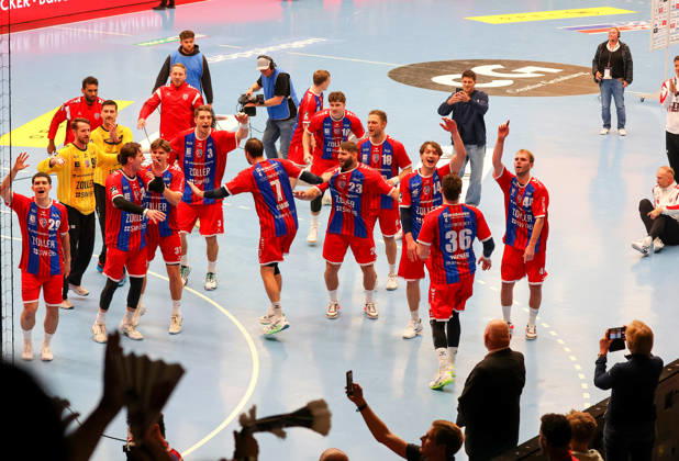 October 10, 2026, Germany, Göppingen, Opel HBL Bundesliga Handball, FRISCH AUF Göppingen vs. SG BBM Bietigheim, Bietigheim celebrating, fans, spectators