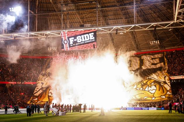 AMSTERDAM - A banner from the F-Side in honor of the 50th anniversary during the Dutch Eredivisie match between AFC Ajax and NEC Nijmegen at the Johan Cruijff ArenA on October 10, 2026, in Amsterdam, the Netherlands. MAURICE VAN STEEN ANP Eredivisie 2026 27 xVIxANPxSportx xxANPxIVx 572056043 originalFilename: 572056043