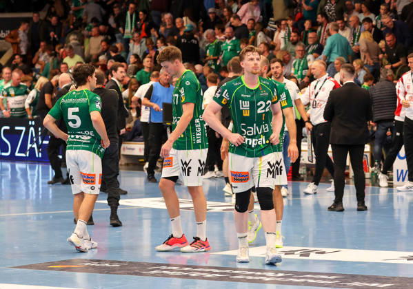 October 10, 2026, Germany, Göppingen, Opel HBL Bundesliga Handball, FRISCH AUF Göppingen vs. SG BBM Bietigheim, FAG disappoints, Erik Persson (FAG) on the right