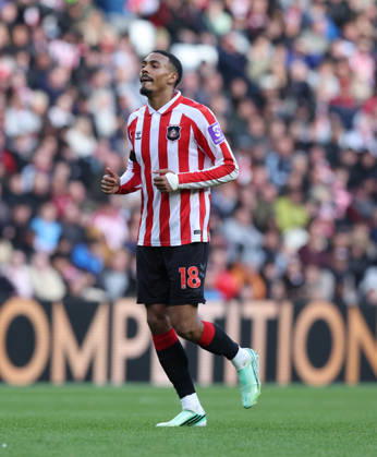Sunderland, England, 10th October 2026. Wilson Isidor of Sunderland during the Sunderland vs Brighton and Hove Albion Premier League match at the Stadium Of Light, Sunderland. Picture credit should read: Nigel Roddis Sportimage EDITORIAL USE ONLY. No use with unauthorised audio, video, data, fixture lists, club league logos or live services. Online in-match use limited to 120 images, no video emulation. No use in betting, games or single club league player publications. SPI_048_NR_SUND_BRIG SPI-5059-0048