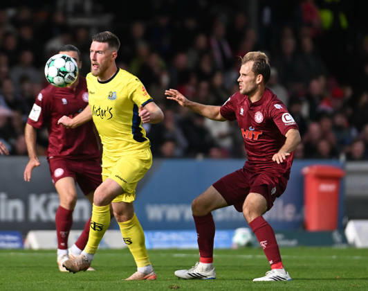 October 10, 2026, xophax, 3rd Division Soccer, Fortuna Cologne vs. Saarbrücken: Christian Kühlwetter (left, Saarbrücken) and Georg Strauch (right, Fortuna Cologne)