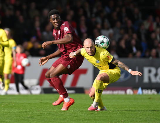 October 10, 2026, xophax, Soccer 3rd Division, Fortuna Cologne vs. Saarbrücken: Philip Fahrner (Saarbrücken, right) and Romeo Aigbekaen (Fortuna Cologne, left)