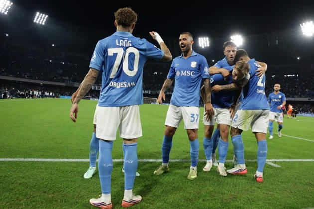 Serie a football match SSC Napoli vs Frosinone Napoli s Dutch midfielder Noa Lang celebrates after scoring a goal of 2-0 during the Serie A football match between SSC Napoli vs Frosinone at the Diego Armando Maradona Stadium in Naples, southern Italy, on October 10, 2026. ABP18195 Copyright: xAntonioxBalascox