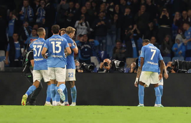 October 10, 2026, Napoli, Campania, ITALIA: Goal the Noa Lang of SSC Napoli during the 2026 27 Serie A match between SSC Napoli and FC Frosinone, played on October 10, 2026, at the Stadio Diego Armando Maradona in Naples Serie A Football Match Ã¢â‚¬ 2026 27 Season: Napoli Vs. Frosinone  - ZUMAs236 20261010_aap_s236_050 Copyright: xFabioxSassox