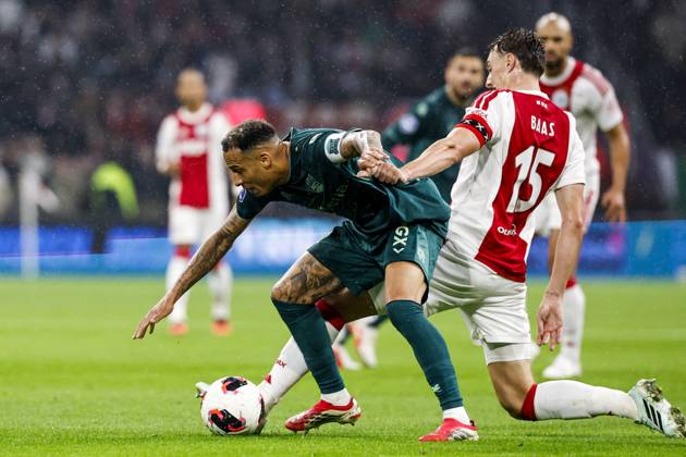 AMSTERDAM - (lr) Tjaronn Chery of NEC Nijmegen, Youri Baas of Ajax during the Dutch Eredivisie match between AFC Ajax and NEC Nijmegen at the Johan Cruijff ArenA on October 10, 2026 in Amsterdam, the Netherlands. MAURICE VAN STEEN ANP Eredivisie 2026 27 xVIxANPxSportx xxANPxIVx 572060231 originalFilename: 572060231