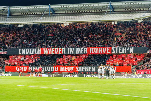 Home fans of 1 FC Nuremberg, GER, 1 FC Nuremberg vs. VfL Wolfsburg, soccer, 2. Bundesliga, Matchday 7, 2026–2027 season, October 10, 2026, DFL regulations prohibit any use of photographs as image sequences and or quasi-video, GER, 1 FC Nuremberg vs. VfL Wolfsburg, soccer, 2. Bundesliga, Matchday 7, 2026–2027 season, October 10, 2026, Nuremberg Copyright: xEibner-Pressefoto MaxxVogelx EP_MVL
