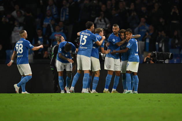 IPA89518468 - Noa Lang of S.S.C. Napoli celebrates after scoring the goal that made the score 2-0 during Matchday 6 of the Serie A Championship between S.S.C. Napoli and Frosinone Calcio at the Diego Armando Maradona Stadium on October 10, 2026, in Naples, Italy. Copyright: xDomenicoxCippitelli IPAxSportx xx IPA89518468