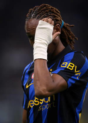 FC Internazionale v Parma Calcio 1913 - Serie A - Season 2026-2027 Milan, Italy, 10th October 2026. Djed Spence of FC Internazionale reacts during the FC Internazionale vs Parma Calcio 1913 Serie A match at Giuseppe Meazza, Milan. Picture credit should read: Jonathan Moscrop Milan Stadio Giuseppe Meazza Italy