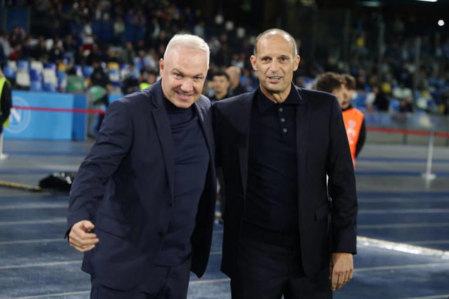 SOCCER - Serie A - SSC Napoli vs. Frosinone Calcio Photo by IPA ABACAPRESS.COM89517634 - Frosinone s Italian coach Massimiliano Alvini and Napoli s Italian coach Massimiliano Allegri during the Serie A soccer match between SSC Napoli and Frosinone at the Diego Armando Maradona Stadium in Naples, southern Italy, on October 10, 2026. Naples Italy Copyright: xIPAxSport ABACAx