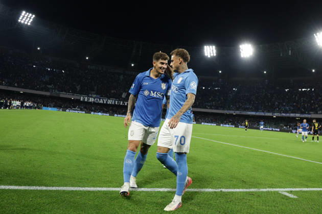 SOCCER - Serie A - SSC Napoli vs. Frosinone Calcio Photo by IPA ABACAPRESS.COM89517635 - Napoli s Dutch midfielder Noa Lang celebrates after scoring the goal that made the score 2-0 during the Serie A soccer match between SSC Napoli and Frosinone at the Diego Armando Maradona Stadium in Naples, southern Italy, on October 10, 2026. Naples Italy Copyright: xIPAxSport ABACAx