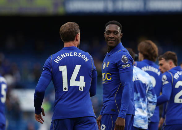 10th October 2026; Stamford Bridge, London, England; Premier League Football, Chelsea versus Bournemouth; Danny Welbeck of Chelsea with Jordan Henderson of Chelsea after the match JohnxPatrickxFletcher