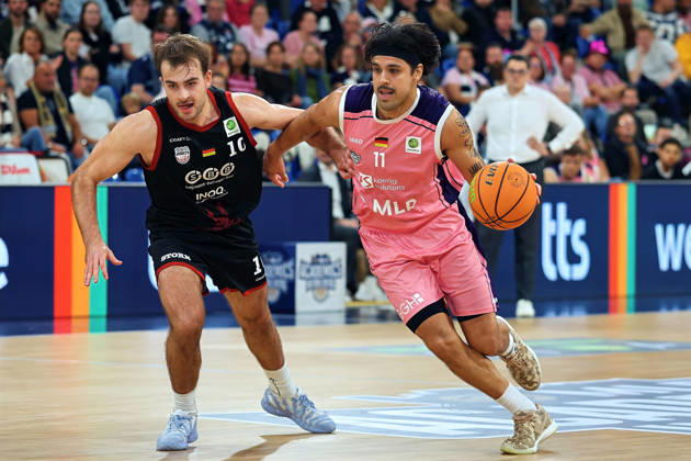From left in a one-on-one matchup: Sebastian Brach (SBB Baskets Wolmirstedt), 10, Erol Ersek (MLP Academics Heidelberg), 11 GER BBL MLP Academics Heidelberg vs. SBB Baskets Wolmirstedt, Basketball Barmer 2, Basketball Bundesliga ProA, Matchday 4, 2026–2027 Season, October 10, 2026, GER, MLP Academics Heidelberg vs. SBB Baskets Wolmirstedt, Basketball Barmer 2 Basketball Bundesliga ProA Matchday 4, 2026–2027 season, October 10, 2026, Heidelberg Copyright: xEibner-Pressefoto JoergxHirschx EP_JHH