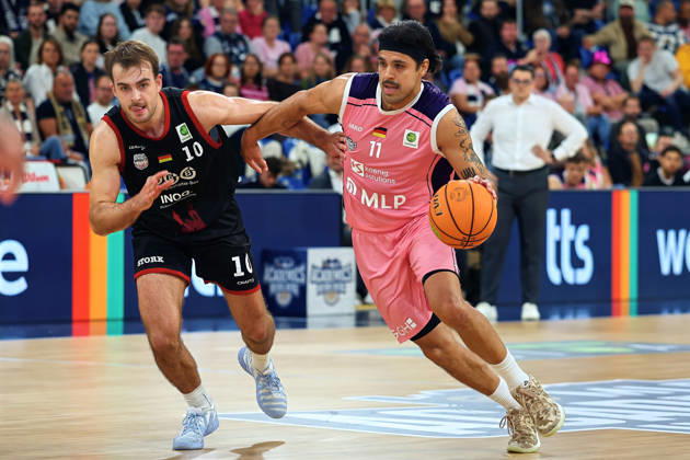 From left in a one-on-one matchup: Sebastian Brach (SBB Baskets Wolmirstedt), 10, Erol Ersek (MLP Academics Heidelberg), 11 GER BBL MLP Academics Heidelberg vs. SBB Baskets Wolmirstedt, Basketball Barmer 2, Basketball Bundesliga ProA, Matchday 4, 2026–2027 Season, October 10, 2026, GER, MLP Academics Heidelberg vs. SBB Baskets Wolmirstedt, Basketball Barmer 2 Basketball Bundesliga ProA Matchday 4, 2026–2027 season, October 10, 2026, Heidelberg Copyright: xEibner-Pressefoto JoergxHirschx EP_JHH
