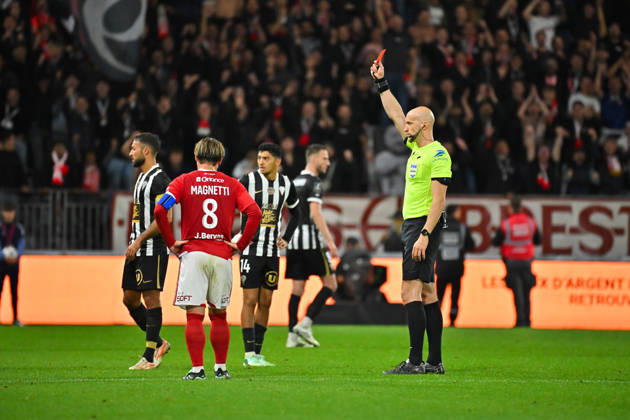 Stade Brestois 29 v Angers SCO - Ligue 1 McDonald s 2026 2027 Eric Wattellier referee , Jordan LEFORT of ANGERS during Ligue 1 McDonald s match between Brest and Angers at Stade Francis-Le Ble on October 10, 2026 in Brest, France. Brest France  Copyright: xIconxSportx 776573329