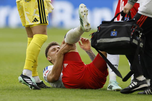 Nicolai Remberg (HSV), injured, in the Bundesliga match between TSG 1899 Hoffenheim and Hamburger SV at the PreZero Arena, Sinsheim, Germany, on October 10, 2026, in action during the Bundesliga match between TSG 1899 Hoffenheim and Hamburger SV at the PreZero Arena, Sinsheim, Germany, on October 10, 2026. DFB and DFL regulations prohibit any use of photographs as image sequences and or quasi-video, Copyright: HMBxMedia xHeikoxBecker