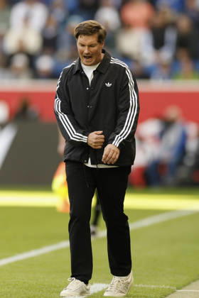 Coach Merlin Polzin of HSV in action during the Bundesliga match between TSG 1899 Hoffenheim and Hamburger SV at the PreZero Arena in Sinsheim, Germany, on October 10, 2026, Sinsheim, Germany, on October 10, 2026. DFB and DFL regulations prohibit any use of photographs as image sequences and or quasi-video, Copyright: HMBxMedia xHeikoxBecker