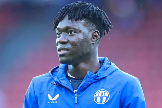 FC Zurich vs. FC Thun, Brack Super League, October 10, 2026. Mohamed Bangoura, 18, of FC Zurich during the warm-up for the Brack Super League soccer match between FC Zurich and FC Thun on October 10, 2026, at Letzigrund Stadium, Zurich, Switzerland. Zurich, Letzigrund Stadium, Zurich, Switzerland