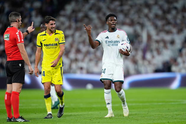 October 10, 2026, Madrid, Madrid, Spain: Aurelien Tchouameni of Real Madrid CF protests during the Spanish League, LaLiga EA Sports, football match between Real Madrid and Villarreal CF at Bernabeu stadium on October 10, 2026, in Madrid, Spain. Real Madrid V Villarreal CF - LaLiga EA Sports - ZUMAa181 20261010_zaa_a181_204 Copyright: xDennisxAgyemanx
