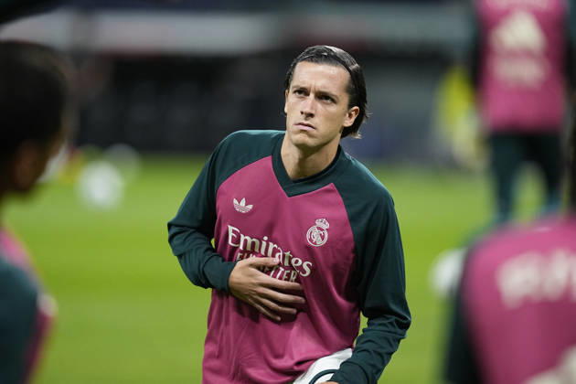 October 10, 2026, Madrid, Madrid, Spain: Alvaro Carreras of Real Madrid CF warms up during the Spanish League, LaLiga EA Sports, football match between Real Madrid and Villarreal CF at Bernabeu stadium on October 10, 2026, in Madrid, Spain. Real Madrid V Villarreal CF - LaLiga EA Sports - ZUMAa181 20261010_zaa_a181_220 Copyright: xOscarxJ.xBarrosox
