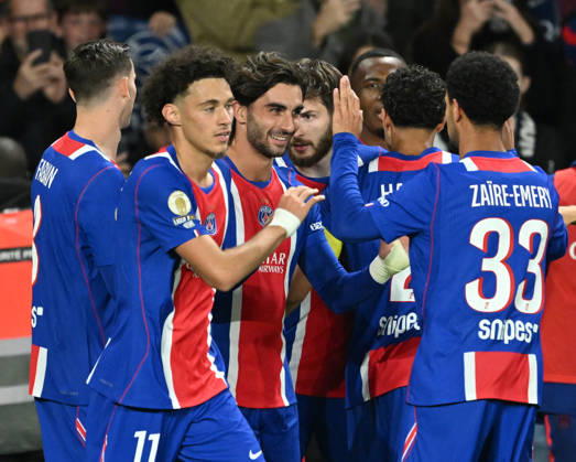 PSG v Le Mans FC - French Ligue 1 PARIS, FRANCE - OCTOBER 10: Players of Paris Saint - Germain celebrate after a score during the French Ligue 1 (L1) soccer match between Paris Saint-Germain (PSG) and Le Mans FC at Parc des Princes stadium in Paris, France on October 10, 2026. Mustafa Yalcin Anadolu Paris France. Editorial use only. Please get in touch for any other usage. Copyright: x2026xAnadoluxMustafaxYalcinx