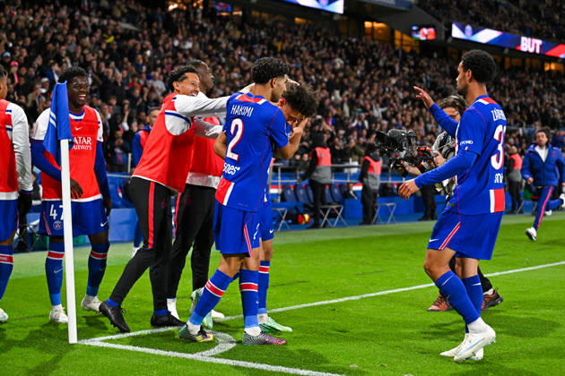 Paris Saint-Germain v Le Mans FC - Ligue 1 McDonald s 2026 2027 DÃ sirÃ DOUE of Paris Saint-Germain , MARQUINHOS of Paris Saint-Germain , Willian PACHO of Paris Saint-Germain , Quentin NDJANTOU of Paris Saint-Germain and Maghnes AKLIOUCHE of Paris Saint-Germain celebrate after scores during Ligue 1 McDonald s match between Paris and Le Mans at Parc des Princes on October 10, 2026 in Paris, France. Paris France  Copyright: xBaptistexFernandezx 776573319