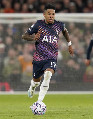 Manchester, England, 10th October 2026. Savio of Tottenham Hotspur during the Manchester United, ManU vs Tottenham Hotspur Premier League match at Old Trafford, Manchester. Picture credit should read: Andrew Yates Sportimage EDITORIAL USE ONLY. No use with unauthorised audio, video, data, fixture lists, club league logos or live services. Online in-match use limited to 120 images, no video emulation. No use in betting, games or single club league player publications. SPI_094_AY_MANUTD_SPURS SPI-5058-0098
