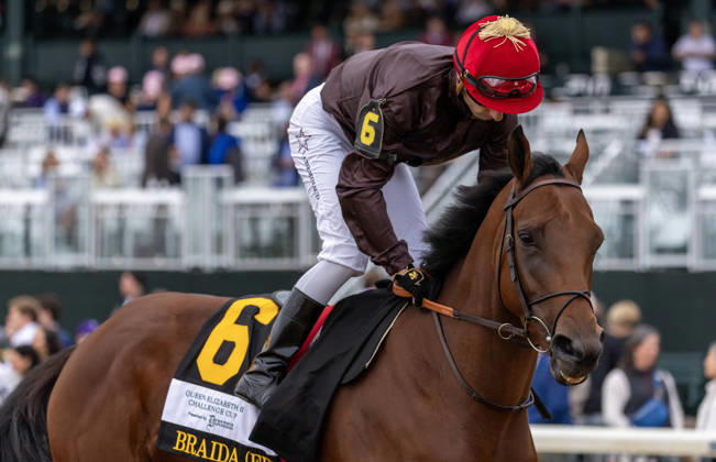 HORSE RACING 2026: QEII GI Day Keeneland OCT 10 October 10, 2026, Lexington, Ky, USA: Braida (FR) (6) ridden by Vincent Cheminaud in the post parade for the Queen Elizabeth II Challenge Cup on QEII GI Day on October 10, 2026. Candice Chavez Eclipse Sportswire CSM(Credit Image: Â {Serial Cal Media) Lexington Ky USA EDITORIAL USE ONLY Copyright: xx ZUMA-20261010_faf_cs17_066.jpg {Serialx csmphotothree532847
