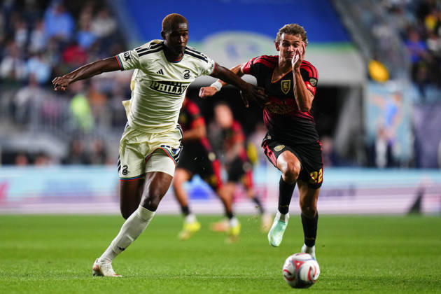 October 10, 2026: Philadelphia Union Defender Neil Pierre (44) and Real Salt Lake Forward Sergi Solans (22) battle for the ball during the second half of an MLS, Fussball Herren, USA match at Subaru Park in Chester, Pennsylvania. CSM MLS 2026: Union Vs Salt Lake OCT 10  - ZUMAc04_ 20261010_zma_c04_320 Copyright: xKylexRoddenx