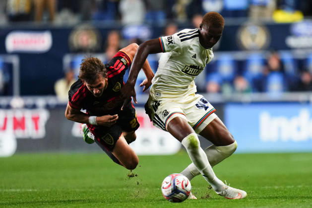 October 10, 2026: Philadelphia Union Defender Neil Pierre (44) and Real Salt Lake Forward Sergi Solans (22) battle for the ball during the second half of an MLS, Fussball Herren, USA match at Subaru Park in Chester, Pennsylvania. CSM MLS 2026: Union Vs Salt Lake OCT 10  - ZUMAc04_ 20261010_zma_c04_322 Copyright: xKylexRoddenx
