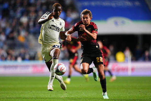 October 10, 2026: Philadelphia Union Defender Neil Pierre (44) and Real Salt Lake Forward Sergi Solans (22) battle for the ball during the second half of an MLS, Fussball Herren, USA match at Subaru Park in Chester, Pennsylvania. CSM MLS 2026: Union Vs Salt Lake OCT 10  - ZUMAc04_ 20261010_zma_c04_330 Copyright: xKylexRoddenx