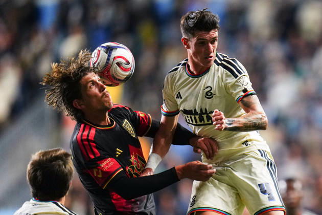 October 10, 2026: Philadelphia Union Midfielder Jovan Lukic (4) and Real Salt Lake Midfielder Stijn Spierings (6) battle for the ball during the first half of an MLS, Fussball Herren, USA match at Subaru Park in Chester, Pennsylvania. CSM Chester United States of America - ZUMAc04_ 20261010_zma_c04_342 Copyright: xKylexRoddenx