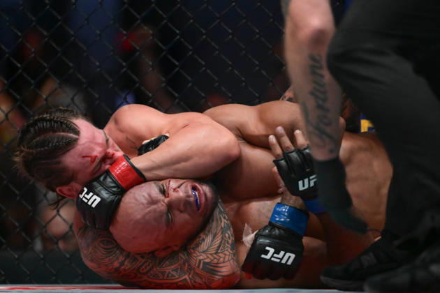 October 10, 2026, Las Vegas, Nevada, USA: BRENDAN ALLEN defeats CHRISTIAN LEROY DUNCAN by submission (rear-naked choke) at 2:46 of Round 5 during UFC Fight Night night the Meta APEX in Las Vegas. UFC Fight Night: Main Event: Brendan Allen Defeats Christian Leroy Duncan By Submission.  - ZUMAo117 20261010_zsp_o117_031 Copyright: xMikaelxOnax