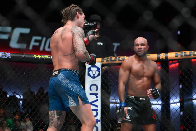 October 10, 2026, Las Vegas, Nevada, USA: BRENDAN ALLEN defeats CHRISTIAN LEROY DUNCAN by submission (rear-naked choke) at 2:46 of Round 5 during UFC Fight Night night the Meta APEX in Las Vegas. UFC Fight Night: Main Event: Brendan Allen Defeats Christian Leroy Duncan By Submission.  - ZUMAo117 20261010_zsp_o117_032 Copyright: xMikaelxOnax
