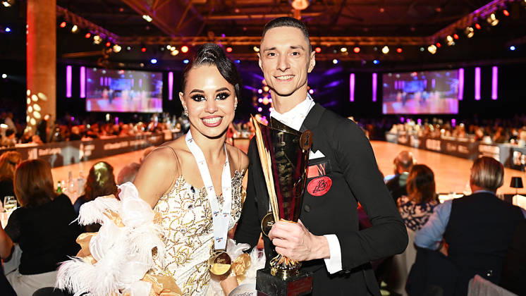 2026 World Standard Dance Championships, Leipzig, WDSF World Championships, October 10, 2026. Winners of the World Dance Championships in Leipzig on October 10, 2026: Gold—Vadim Shurin and Anastasia Meshkova from Latvia. Leipzig, Saxony, Germany. Leipzig Exhibition Center, Neue Messe Leipzig.