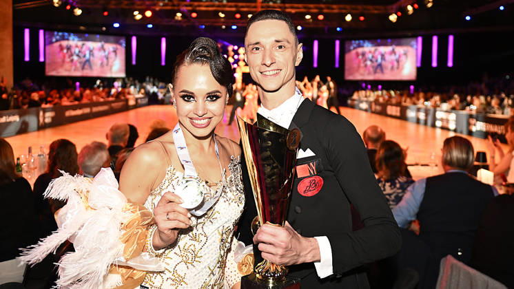 2026 World Standard Dance Championships, Leipzig, WDSF World Championships, October 10, 2026. Winners of the World Dance Championships in Leipzig on October 10, 2026: Gold—Vadim Shurin and Anastasia Meshkova from Latvia. Leipzig, Saxony, Germany. Leipzig Exhibition Center, Neue Messe Leipzig.
