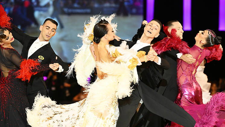 2026 World Standard Dance Championships in Leipzig, WDSF World Championships, October 10, 2026. Winners of the World Dance Championships in Leipzig, October 10, 2026: Gold medalists Vadim Shurin and Anastasia Meshkova from Latvia, pictured in action in Leipzig, Saxony, Germany, at the Leipzig Trade Fair Grounds (Neue Messe) Leipzig