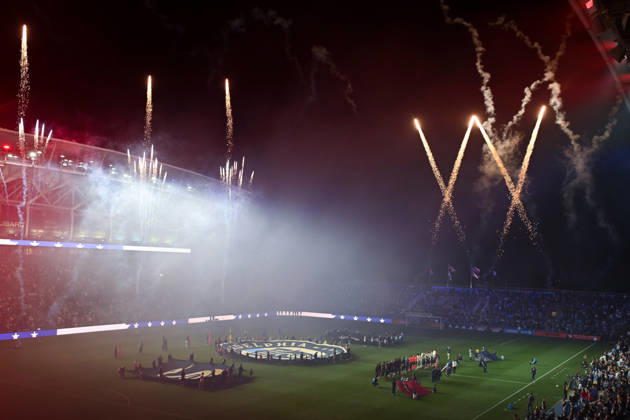 Philadelphia Union Vs Real Salt Lake - October 10, 2026 Fireworks are set off during the national anthem before the Major League Soccer 2026 match between Philadelphia Union and Real Salt Lake at Subaru Park in Chester, Pennsylvania, on October 10, 2026. Philadelphia United States Copyright: xJackxMegawx originalFilename:megaw-philadel261010_np3S5